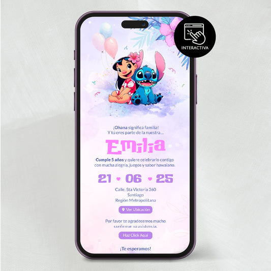 Invitacion Digital Cumpleaño | Lilo y Stitch PDF